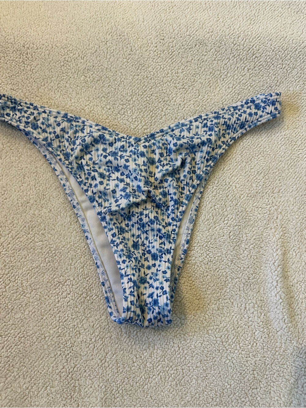 Hollister Blue Floral Ribbed High Leg Cheeky Bikini Bottom Size S